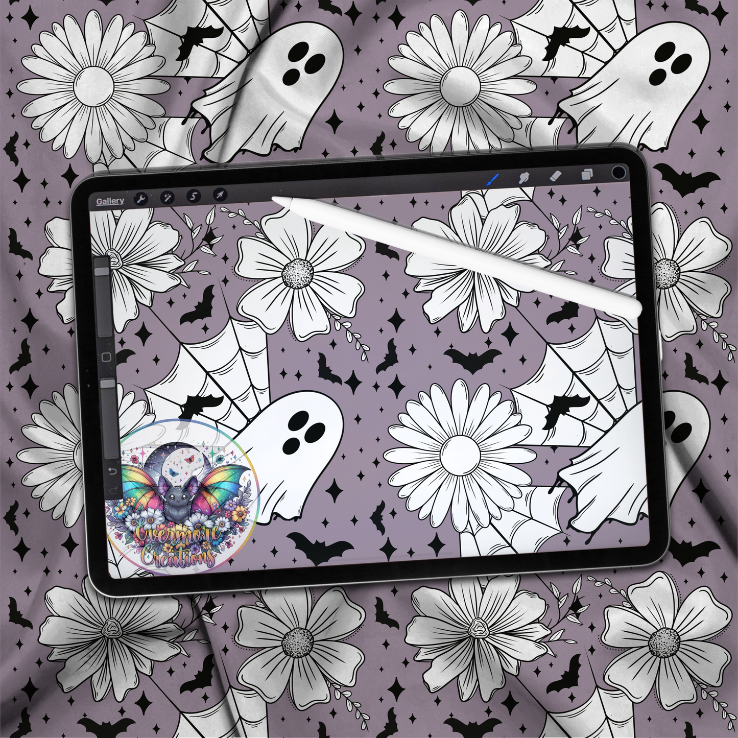 Spooky ghost floral seamless(digital download only)